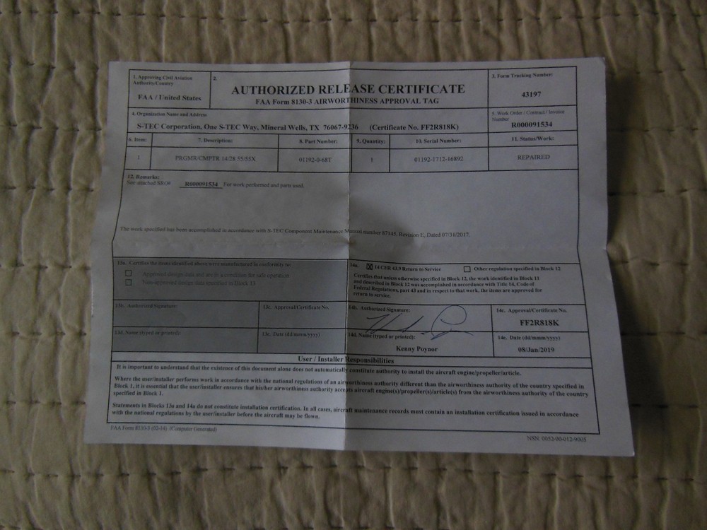 S-TEC 55X Autopilot Controller for Cessna 182Q