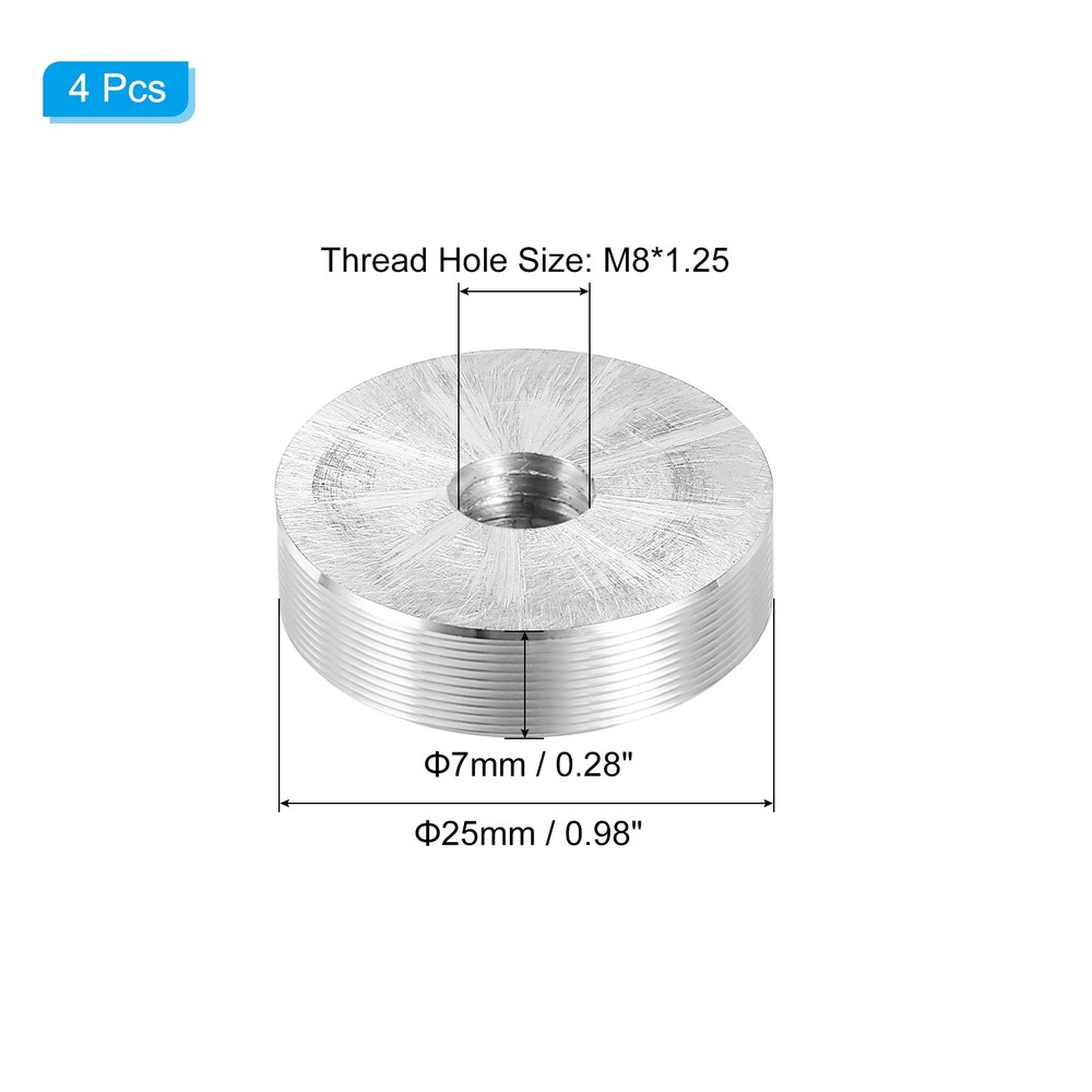 25mm Round Shape Aluminum Disc, 4 Pack M8 Thread Hardware Aluminum Disc, Silver
