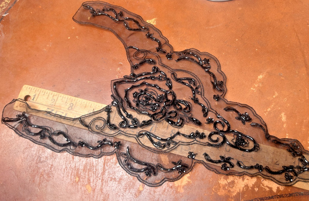 collar sheer hand sewn beaded sequins black 1pc