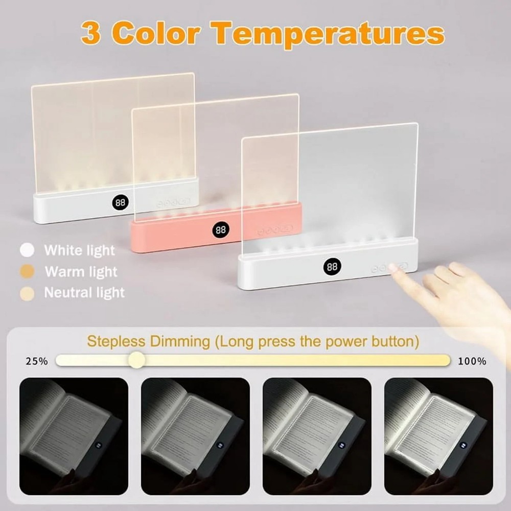 Book Light, Rechargeable Clear LED Flat Reading Light with 3 Colors Timer...