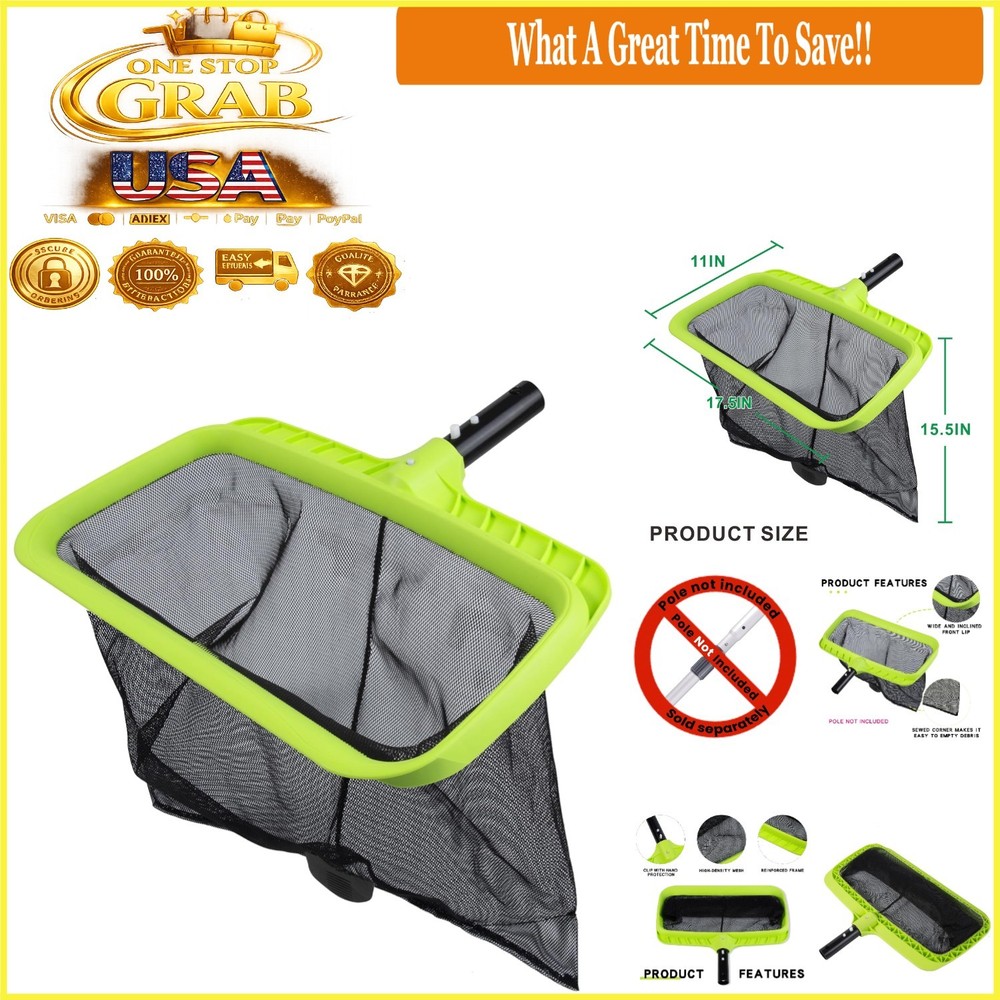 Reinforced Frame Pool Leaf Skimmer Net Deep Rake Plastic Edge