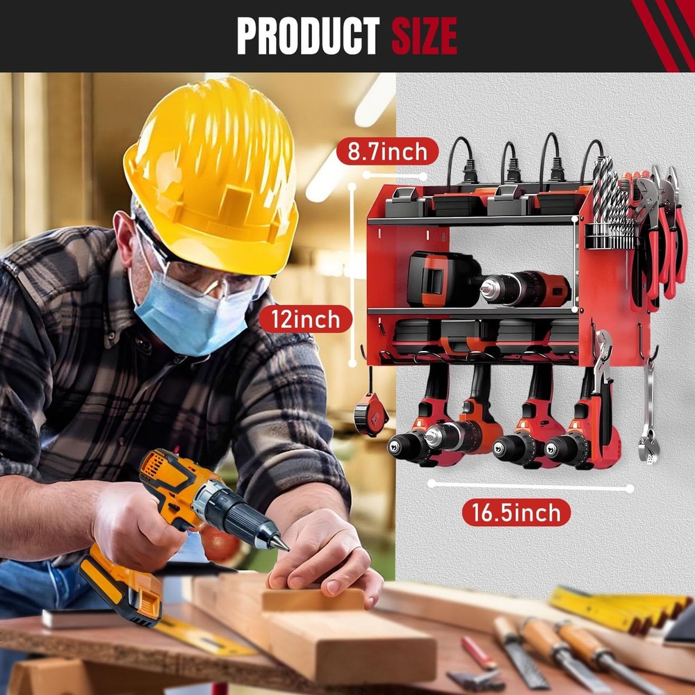 Modular Power Tool Organizer Wall Mount with Charging Station, 3-Layer Heavy ...
