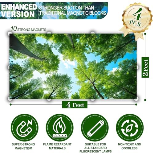 Flourescent Light Covers, 4 Pcs 4 x 2 FT Magnetic 4 Pack Forest Style 4Pcs