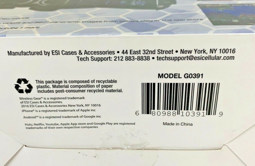 Virtual Reality Headset,Wireless Gear Model G0391,3D Experience