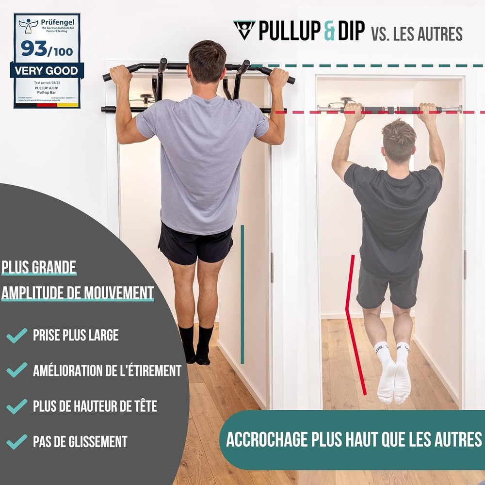 PULLUP & DIP Doorway Pull-Up Bar No Screw Padded Handles