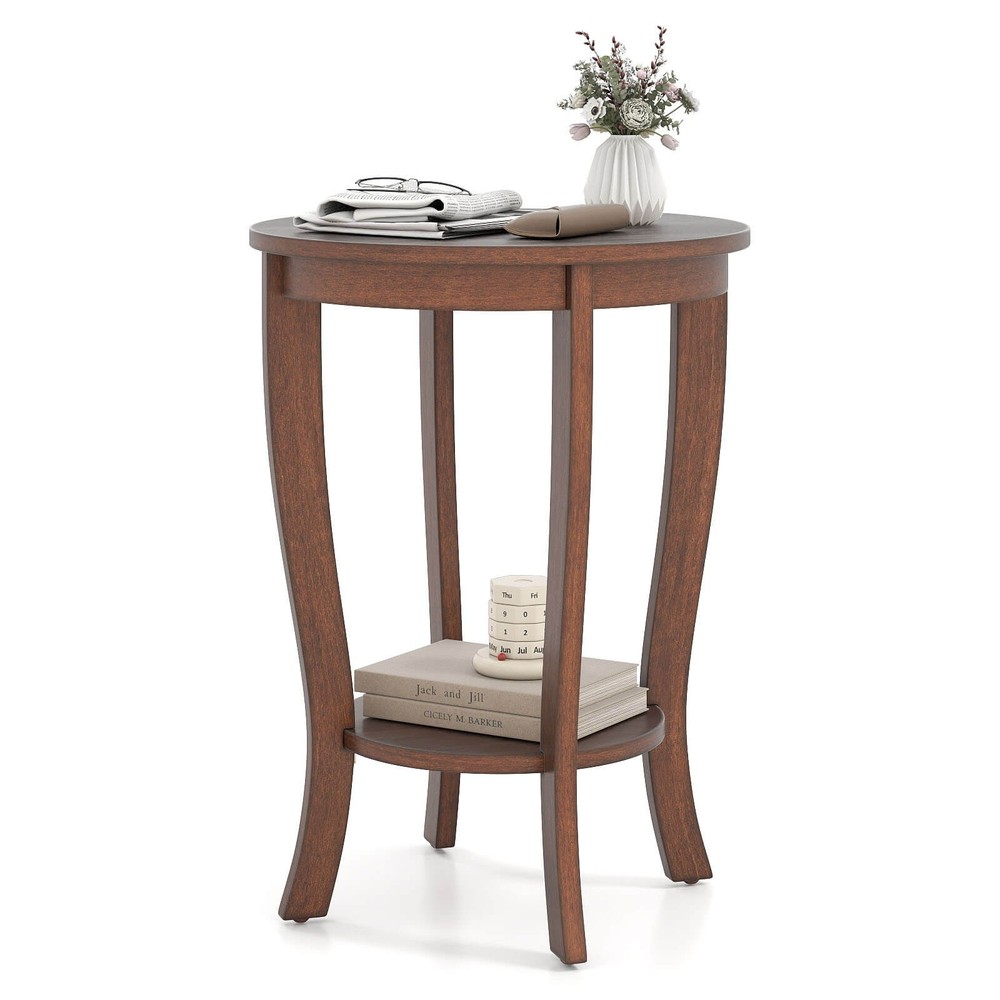 2-Tier End Table 18" Round Compact Sofa Side Nightstand w/Storage Shelf