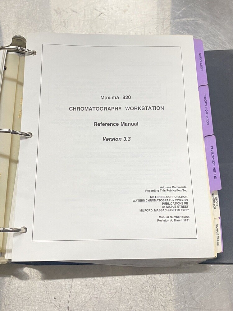 Waters Maxima 820 Chromatography Workstation - Users Guide / Instructions Manual