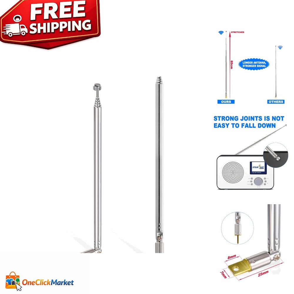 Durable Stainless Steel & Brass 65cm Telescopic Antenna – 2-Pack Replacement Set