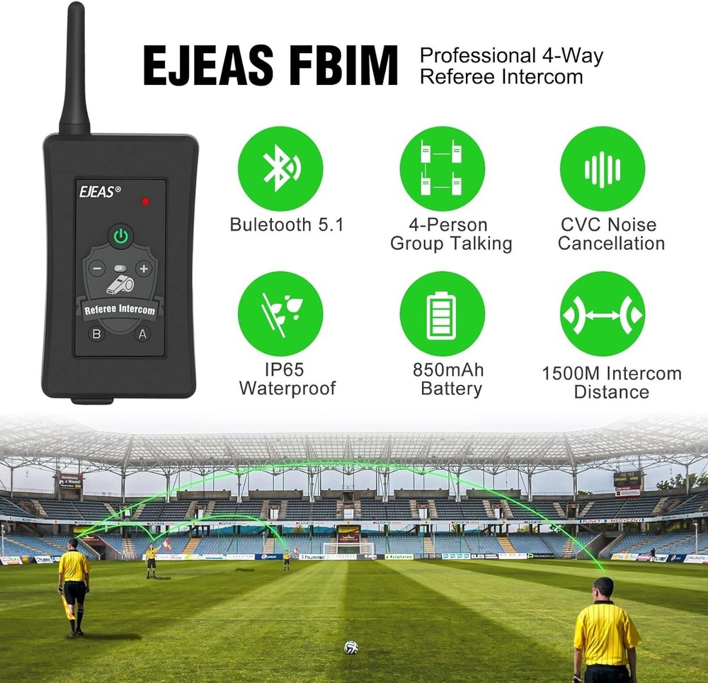 Bluetooth Football Soccer Referee Intercom Conmmunication System for 4 User