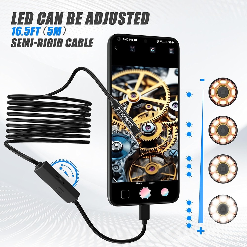 1920P Snake Inspection Borescope, Type C Endoscope, Scope Camera with 8 LED L...