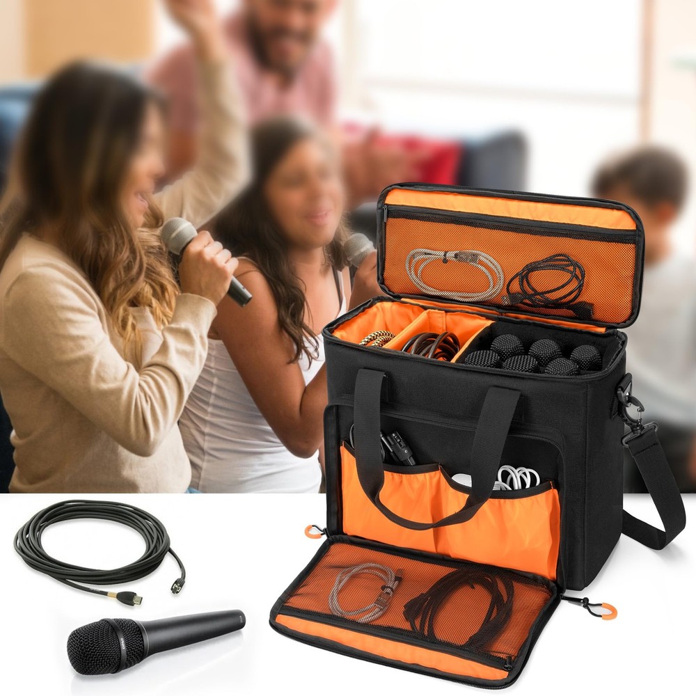PGmoon 6 Slots Wireless Microphone Carrying Case, Mic Storage Standard, black