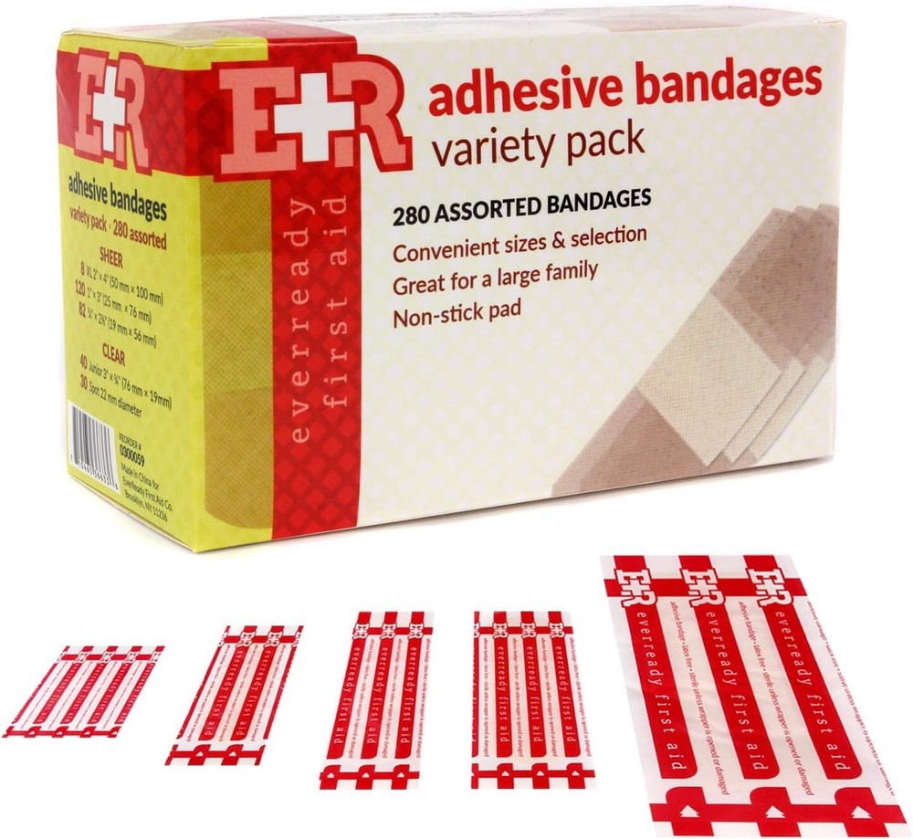 First Aid Quality Adhesive Bandages Variety Pack 280 Assorted Bandages