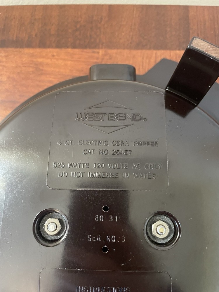 West Bend Buttermaric 4 Quart Automatic Corn Popper #25467 Replacement Base