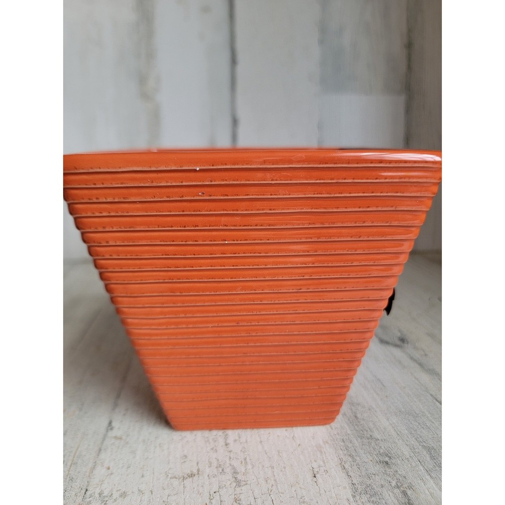 FTD ceramic orange planter leaf fall pot garden home decor square