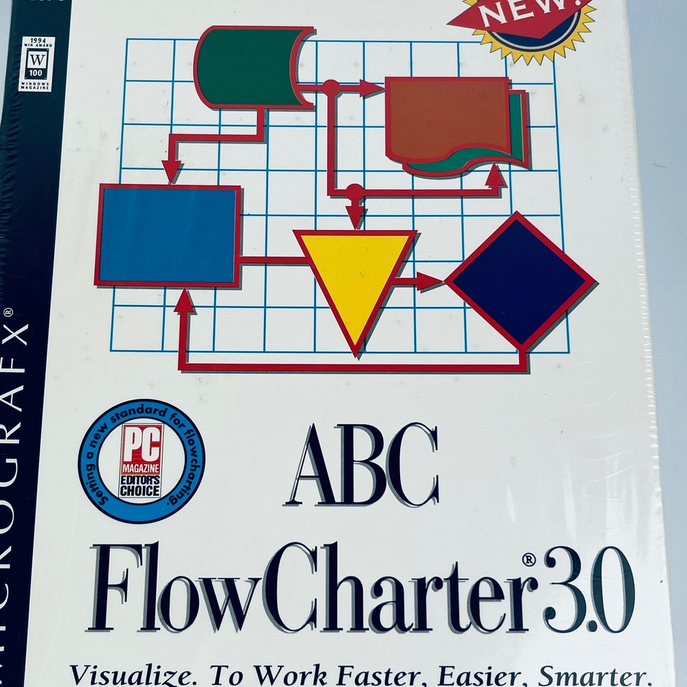 Vintage MicroGrafx ABC FlowCharter 3.0 Software NOS 3.5 Disk 1994 For PC Windows