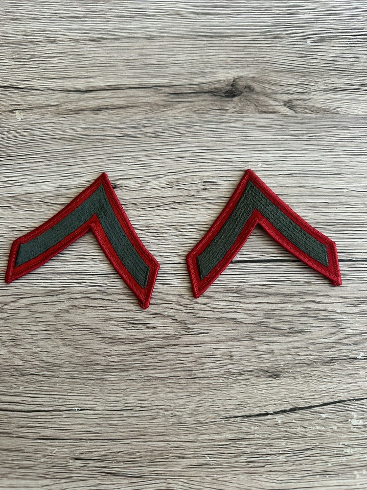 USMC Private First Class PFC E2 Chevrons PATCH set Green on Red Service Alpha