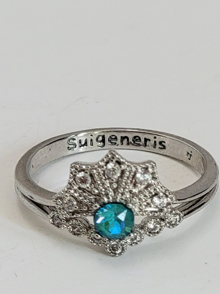 Suigeneris Silvertoned Blue Stone Rhinestone Ring Size 9
