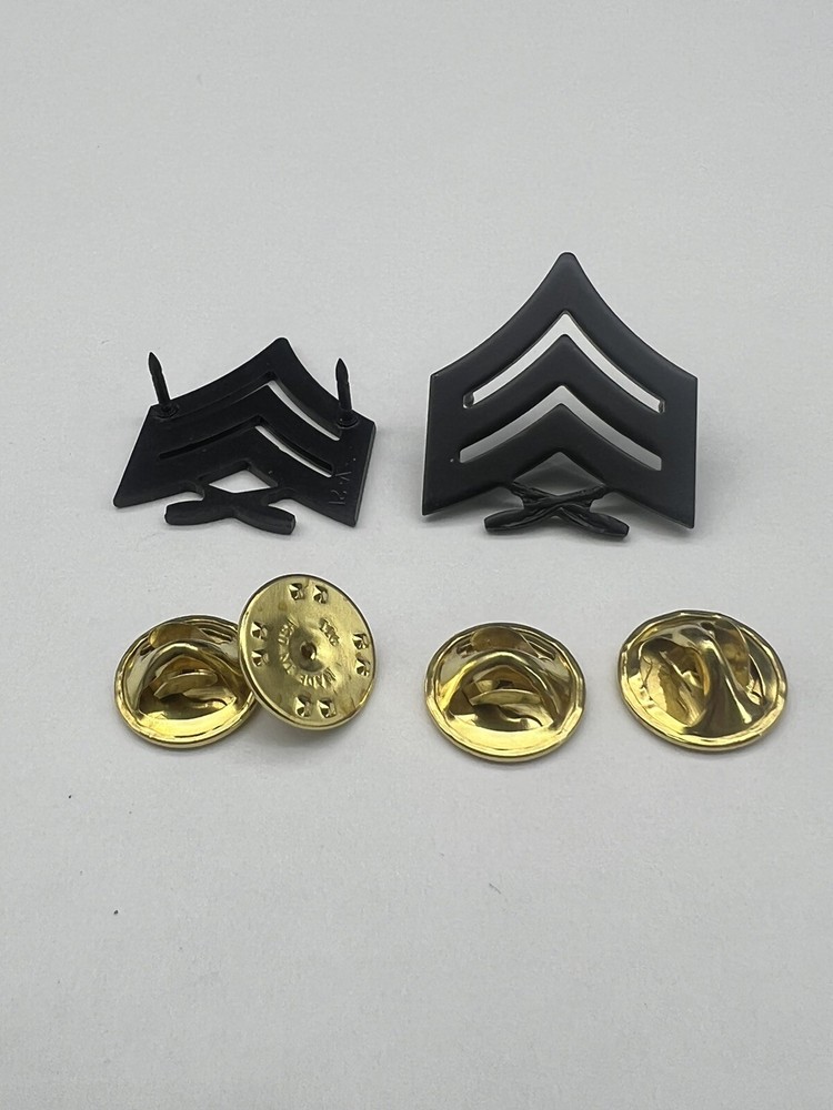 Sergeant E5 USMC black collar insignia chevrons NEW pin clutch