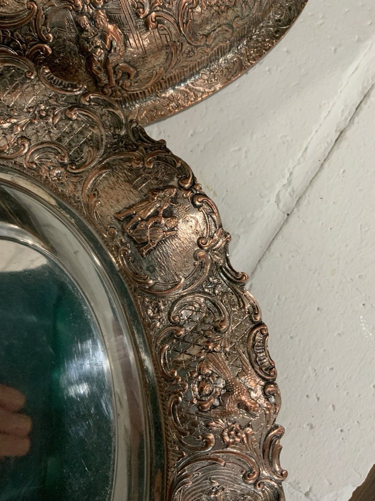 Antique Silver on Copper Oval Covered Repousse Serving Dish from E.G. Webster