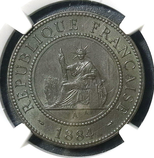 French Cochichine 1884 1 Cent NGC MS 64 BN
