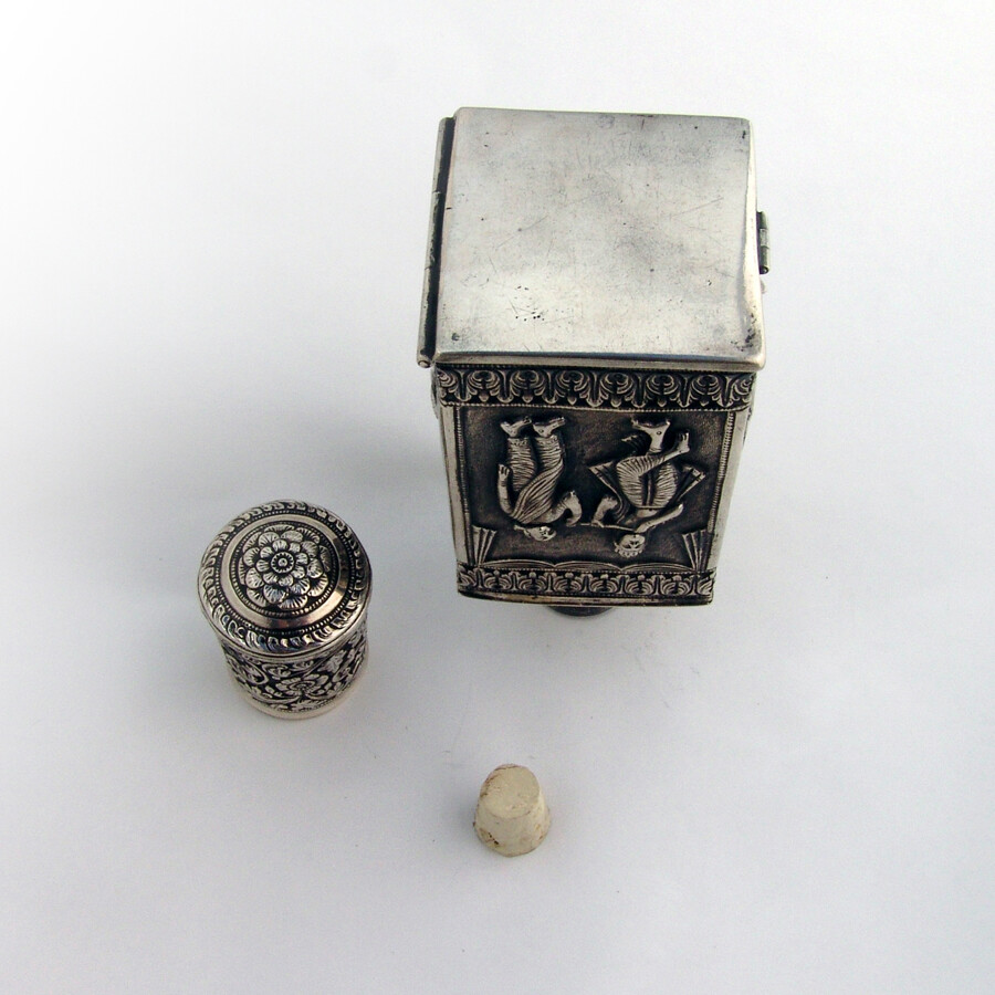 Ornate Figural Tea Caddy Indian Colonial Silver