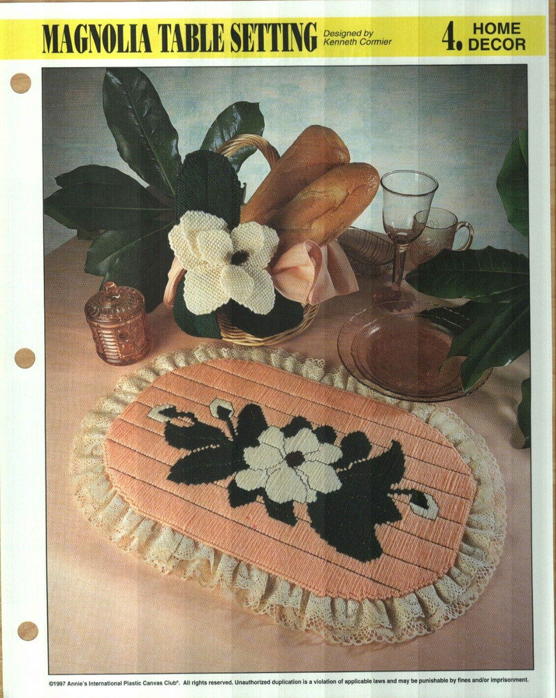 NEW MAGNOLIA TABLE SETTING PLACE MAT ANNIE'S PLASTIC CANVAS PATTERN INSTRUCTIONS