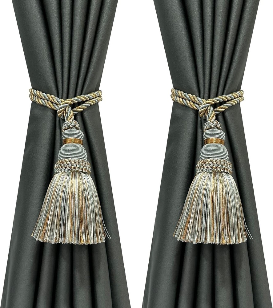 2 Pack Curtain Tie Backs Rope Tassels For Curtains Drape Tiebacks Mix Blue
