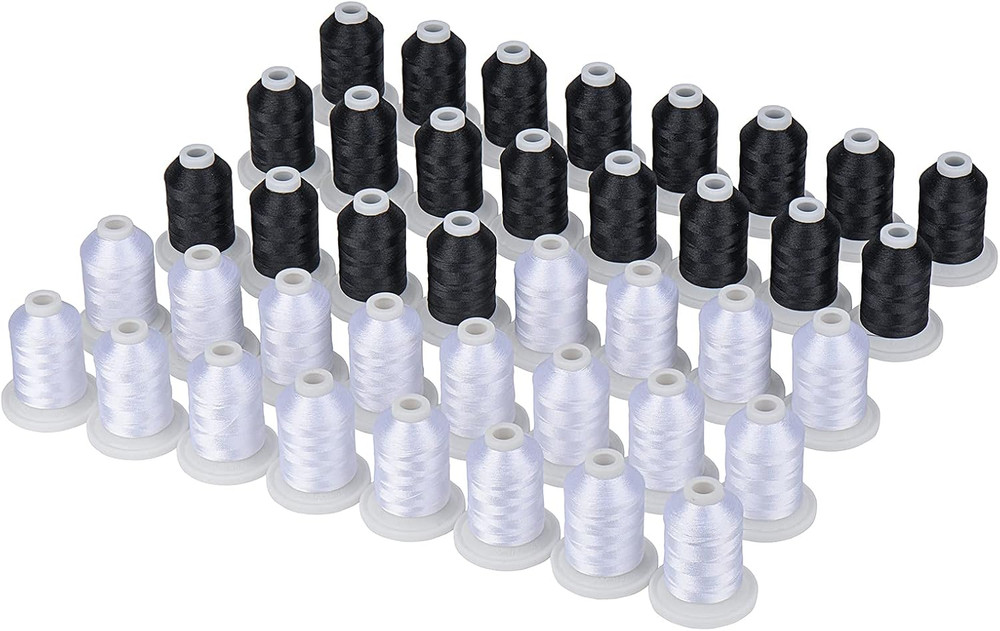 Simthread 40 Spools, 20 White + 20 Black, Polyester Embroidery Machine Thread 50
