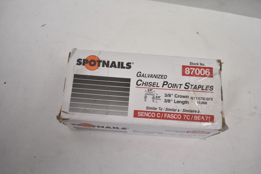 Spotnails Galvanized Chisel Point Staples 3/8" Crown x 3/8" L 87006 10000 Pack