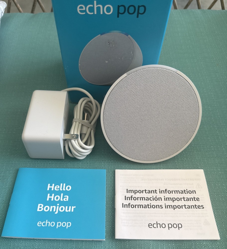 Amazon - Echo Pop (1st Generation) Smart Speaker with Alexa - Glacier White