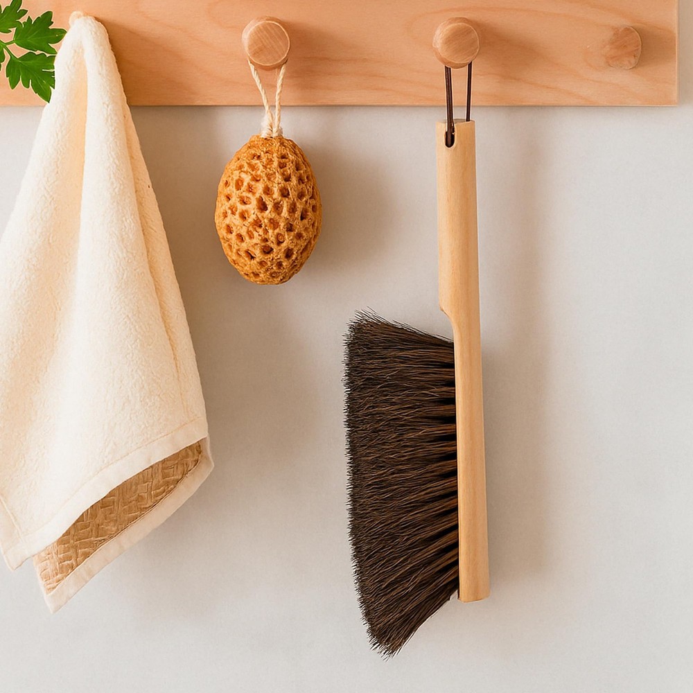 Takavu Multi-Purpose Counter Brush with Solid Wood Handle, Large, Brown