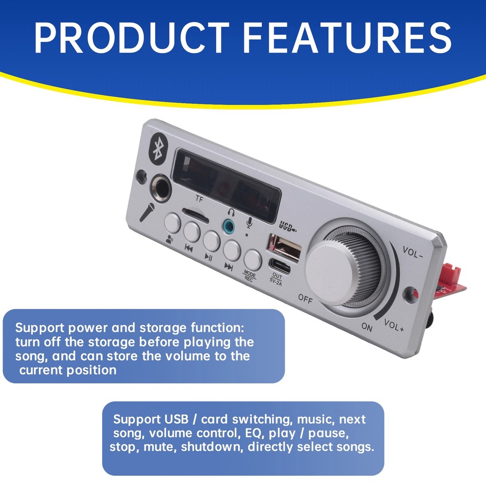 Bluetooth MP3 WAV Decoder Board 80W Amplifier Handsfree Car A6495