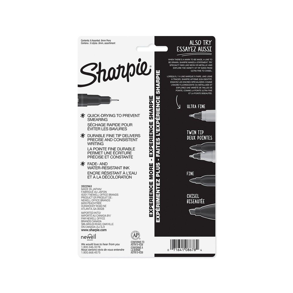 Sharpie Pen, Fine Point, 6-Pack, Assorted Colors (1924215)