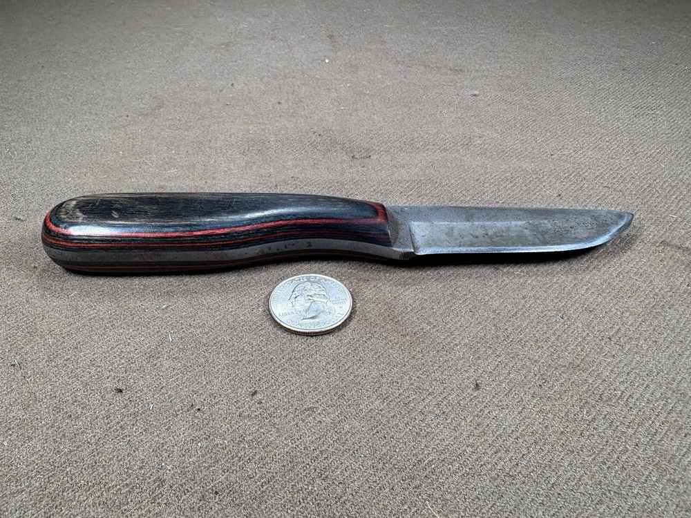Antique File Knife With Sheath Multicolored Handle
