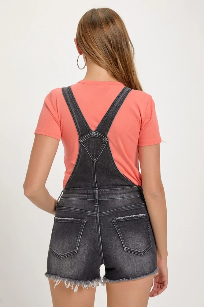 "Amy" Distressed Shortall Romper in Black
