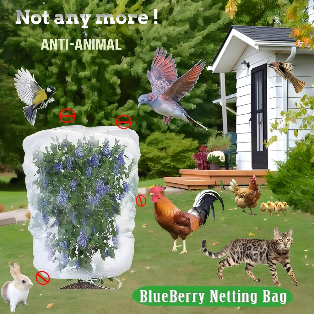 Fruit Tree Netting with Drawstring- 4 Pack 5.3X6 FT- Easy Install Plant Protecti