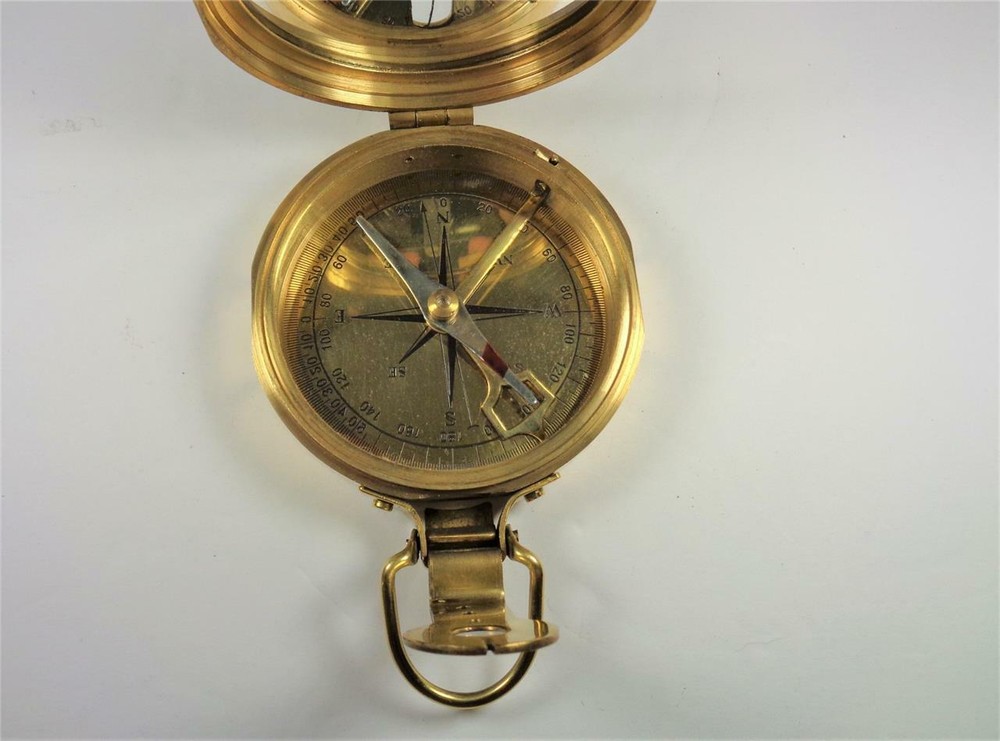 NAUTICAL SOLID BRASS CLINOMETER MARITIME FOLDING COMPASS INSTRUMENT WITH BOX