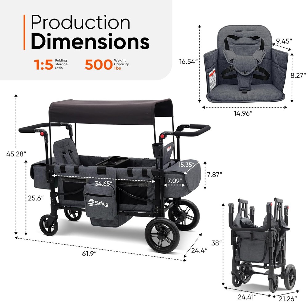Stroller Wagon 2 Kids Convertible Canopy Storage