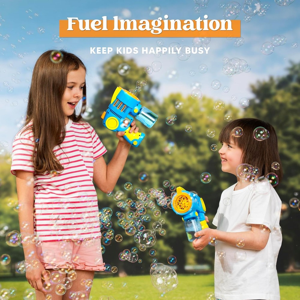 Sloosh 2 Packs Bubble Gun Machine with Refill Solution, Automatic Bubble Maker B