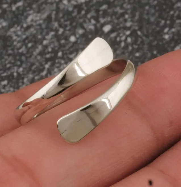 Adjustable Sterling Silver Wrap Ring: Handmade Boho Thumb Jewelry Statement Ring