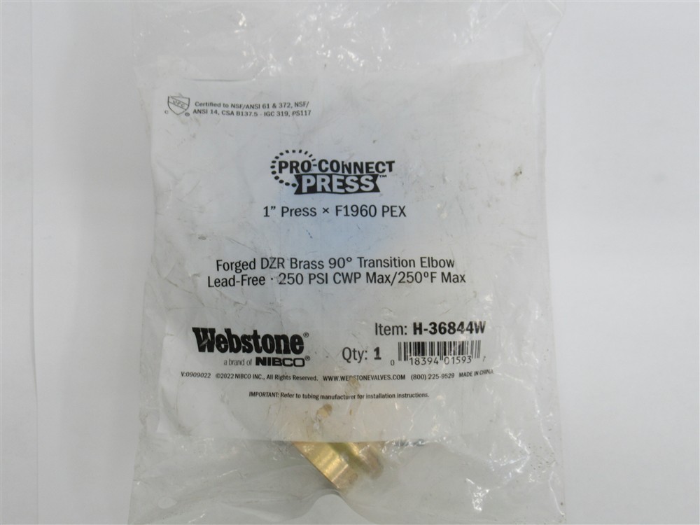 Webstone H-36844W , 1" Press x Pex 90° Transition Elbow