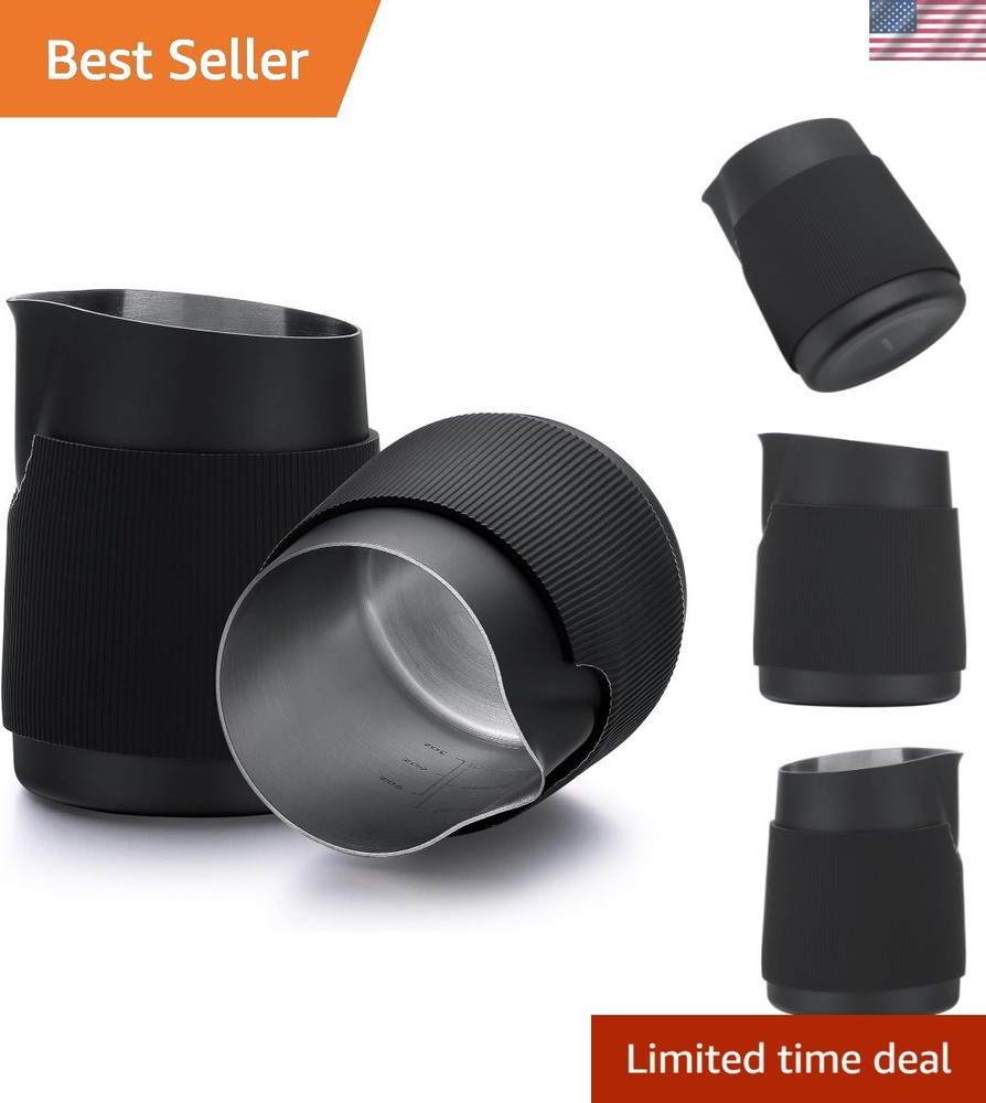 Handleless Milk Pitcher - Espresso Steaming Pitcher with Round Spout - 18/8 S...