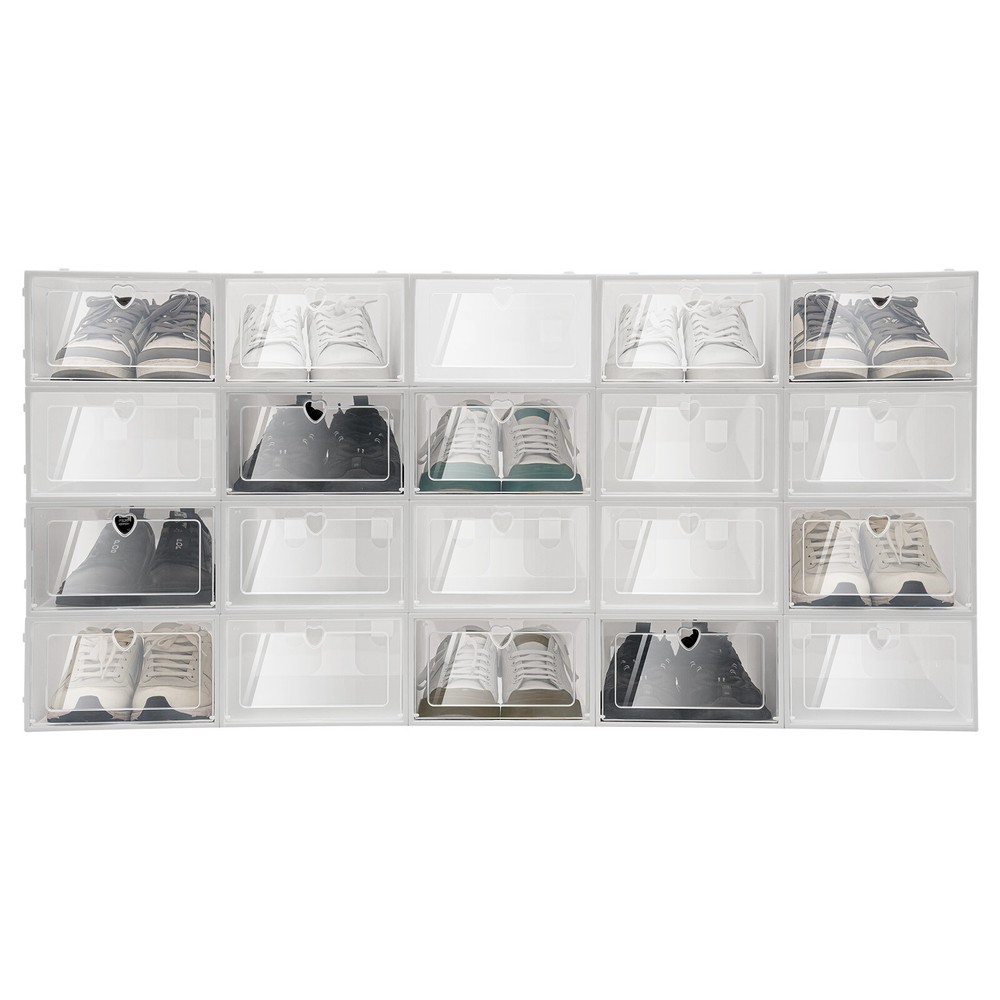 20pcs Shoe Storage Box Organizer, Transparent Plastic Stackable' Shoe Container
