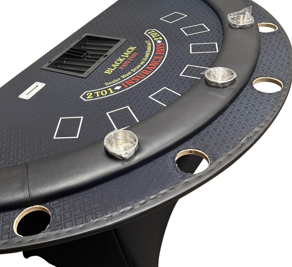 84" Blackjack Table, Folding Metal Legs, black felt, replaceable felt & armrest