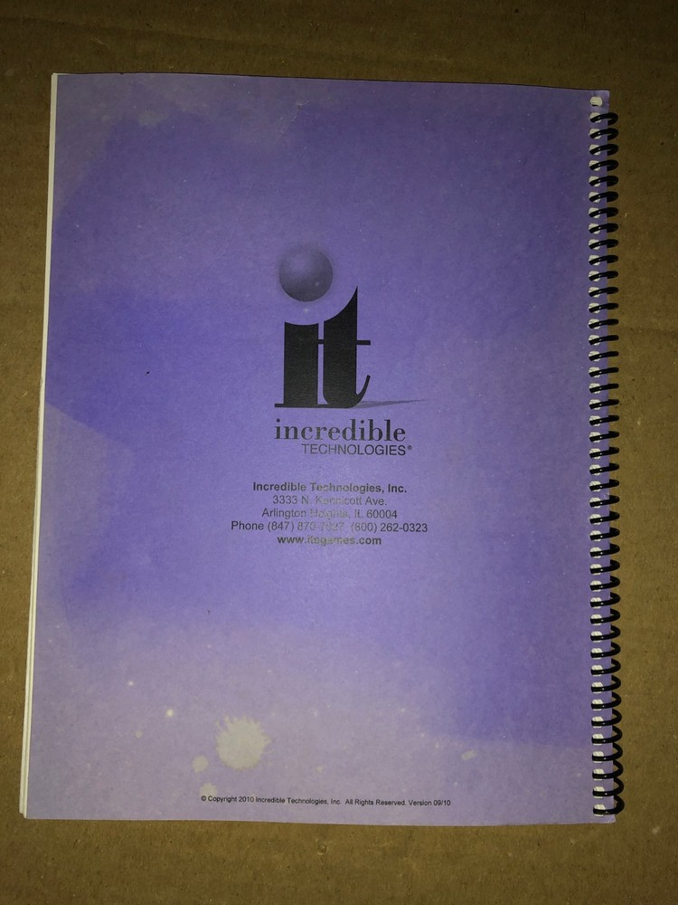 INCREDIBLE TECHNOLOGIES SILVER STRIKE LIVE ARCADE MANUAL ORIGINAL