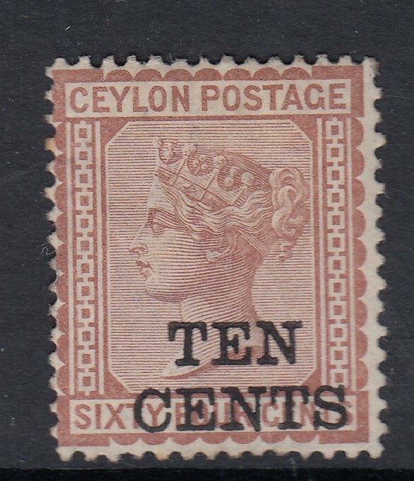 CEYLON SG164 1885 10c ON 64c RED-BROWN MTD MINT
