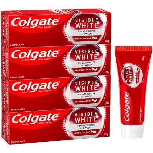 Colgate Visible White Toothpaste - Sparkling Mint, 4 x 100 g Multipack