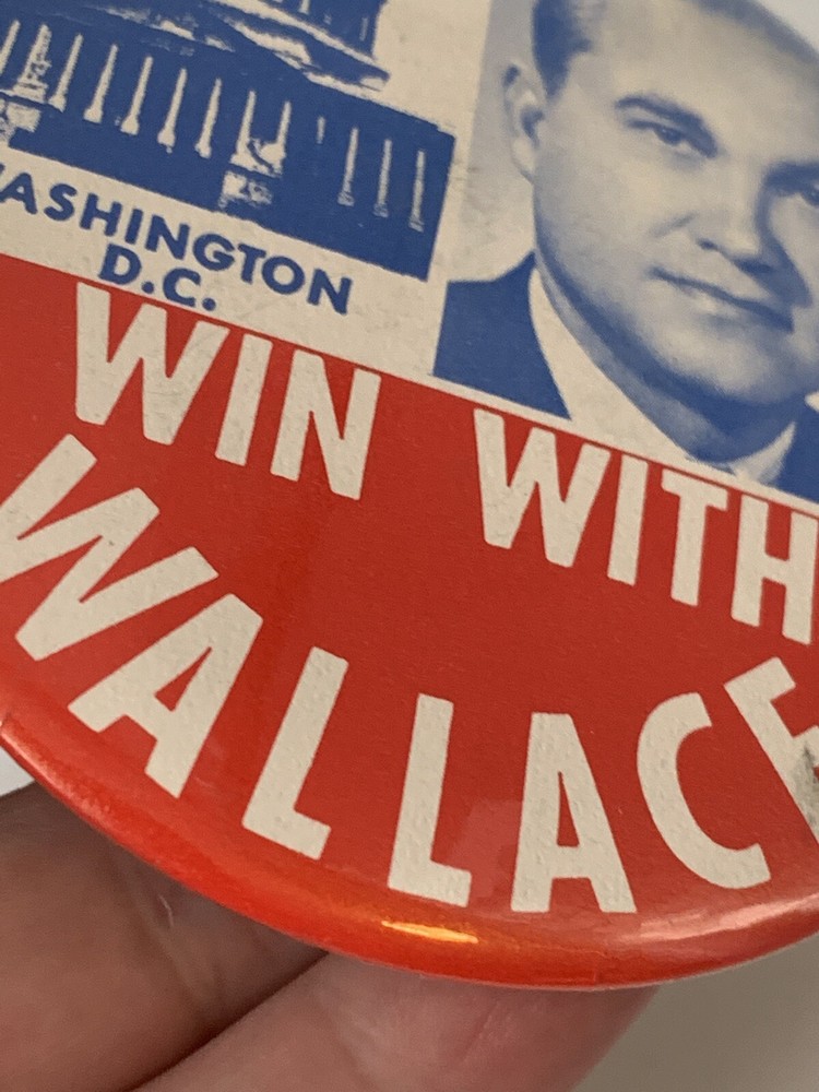 Win With Wallace Pinback 3-1/2” Vintage Button Washington DC 20-1776