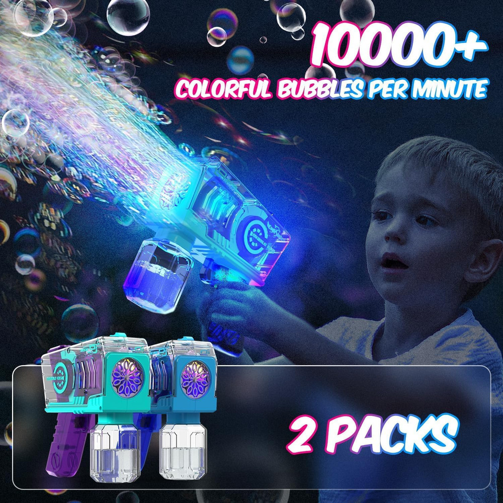 Eaglestone Bubble Gun for Kids 2 Packs, Automatic Bubble Machine, 10-Hole Bubble