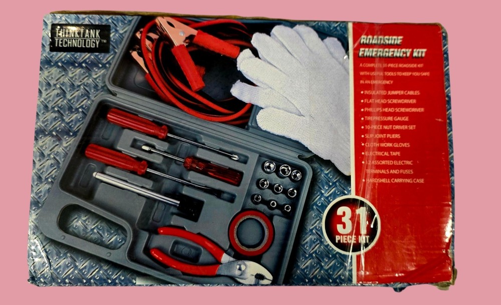Think Tank Technology 31-Piece Roadside Emergency Car Kit Jumper Cables & Tools